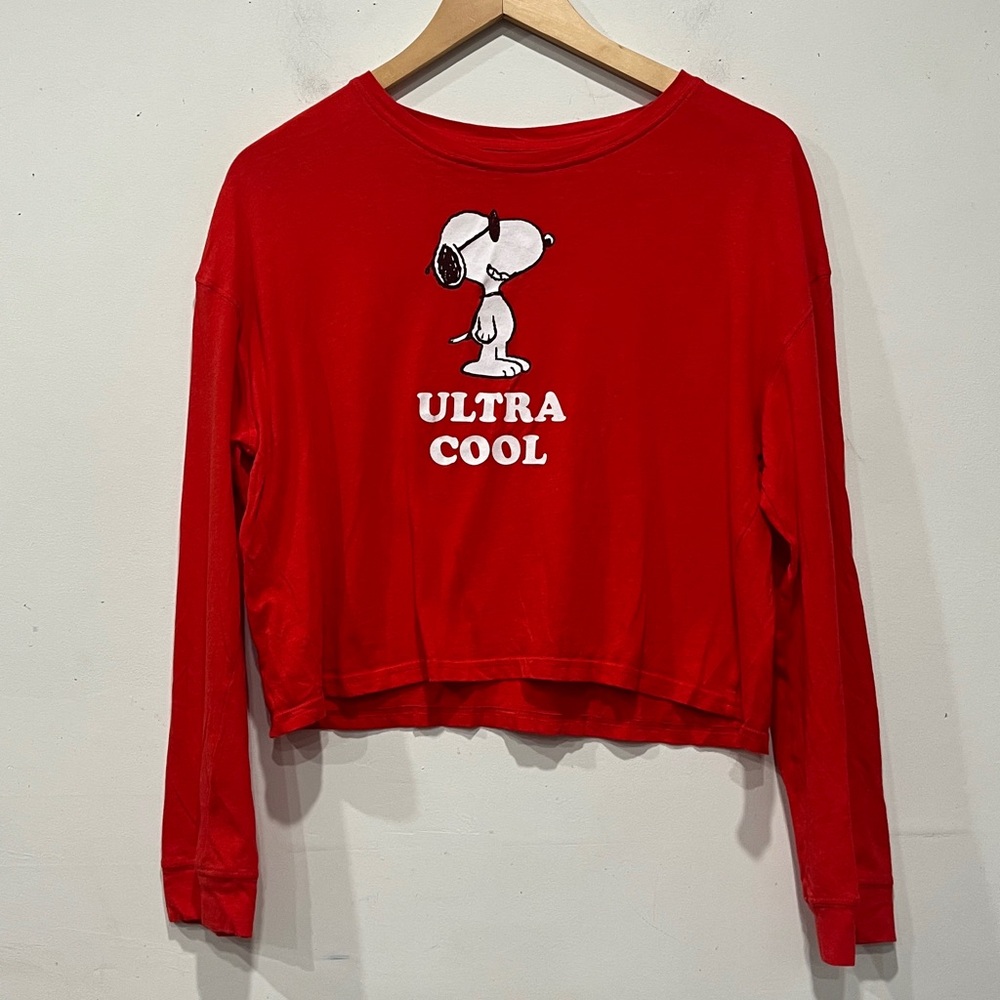 Peanuts Red Long Sleeve Cropped Cotton Top size L